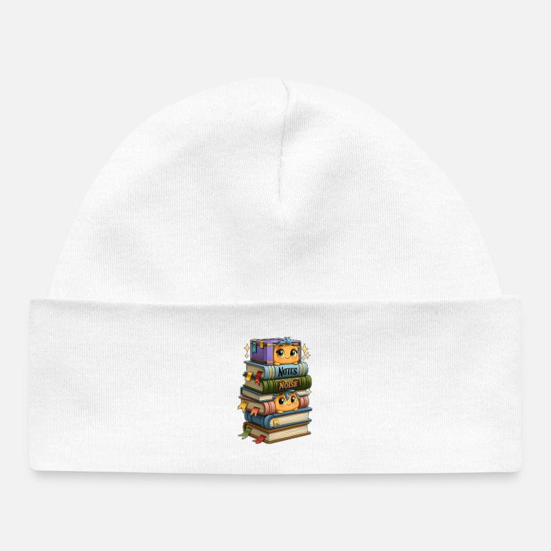 Book Stack with Birds - Baby Organic Beanie - white