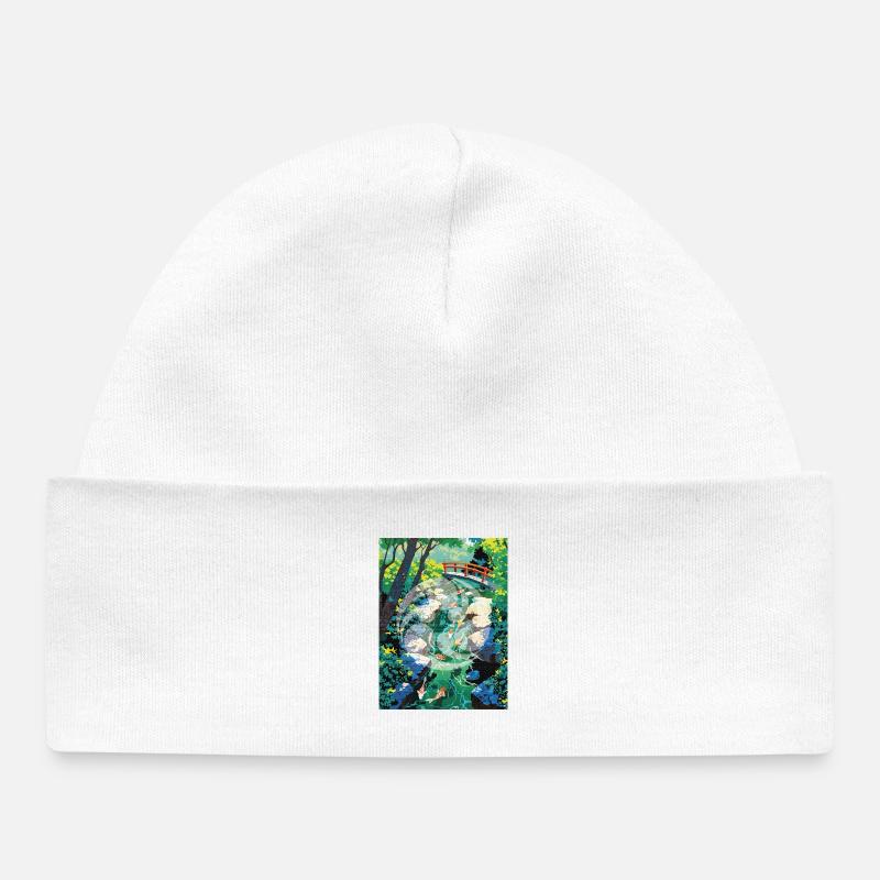 Paysage fluvial des koïs japonais avec design Kamon - Bonnet bébé bio - blanc