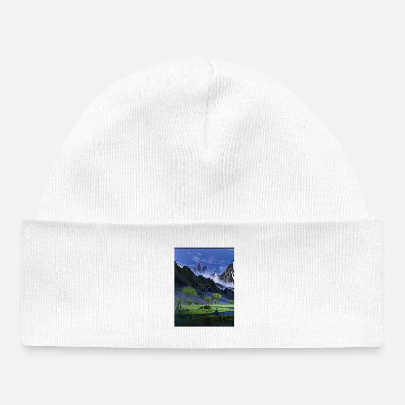 Vallée alpine et montagnes bleues - Bonnet bébé bio - blanc