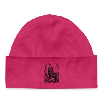Howling Wolf in Floral Circular Frame - Baby Organic Beanie - white - Front