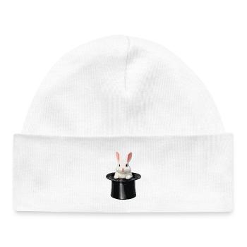 Un lapin sorti du chapeau magique - Bonnet bébé bio - blanc - Devant