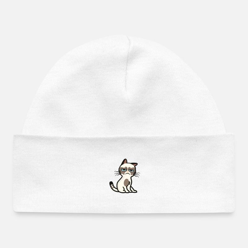 Chat grognon cartoon minimaliste - Bonnet bébé bio - blanc