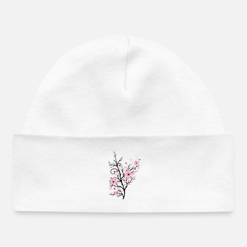 Cerisiers fleurs de cerisier avec coeur Sakura printemps - Bonnet bébé bio - blanc