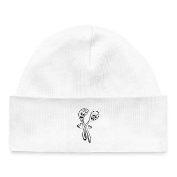 Cuillère et une fourchette avec des coeurs - Bonnet bébé bio - blanc - Devant