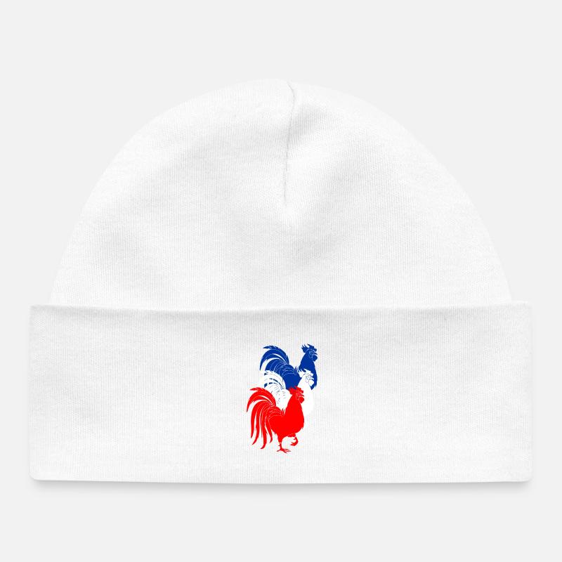 Coq à trois coqs Français avec français trois couleurs - Bonnet bébé bio - blanc