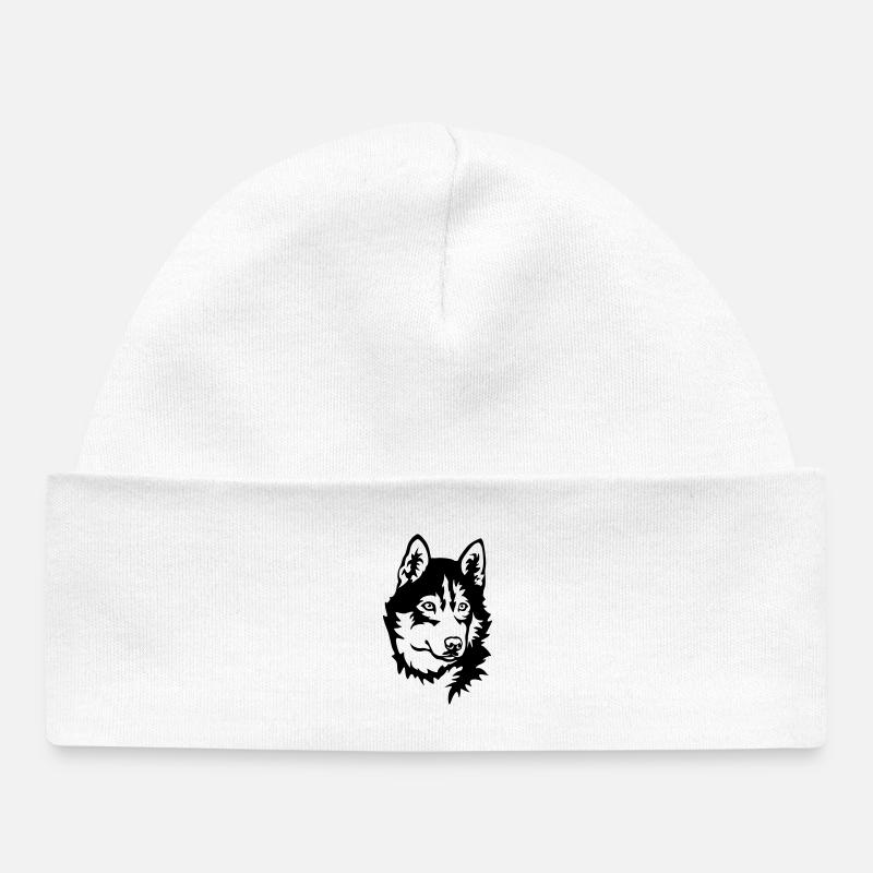 Tête de Husky - Bonnet bébé bio - blanc