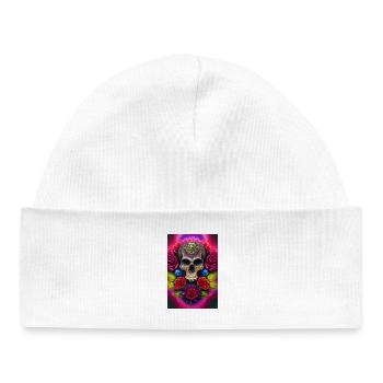 Crâne avec des roses - Bonnet bébé bio - blanc - Devant
