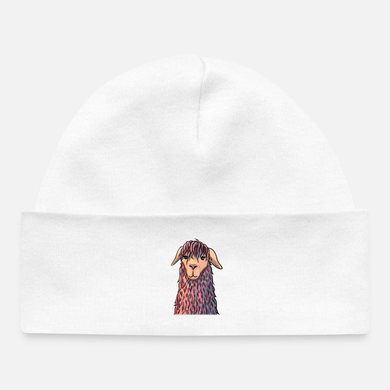 Lama Portrait Abstrait - Bonnet bébé bio - blanc