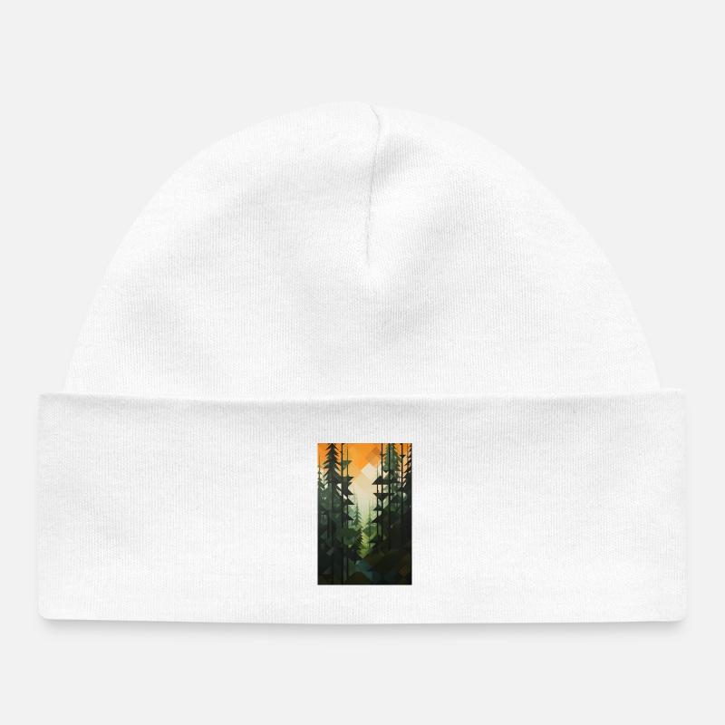 Paysage de Forêt dans un style géométrique - Bonnet bébé bio - blanc