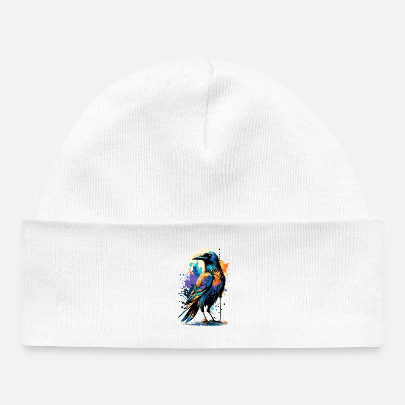 Corbeau noir - Corbeau coloré - Corbeaux et corbeaux - Bonnet bébé bio - blanc