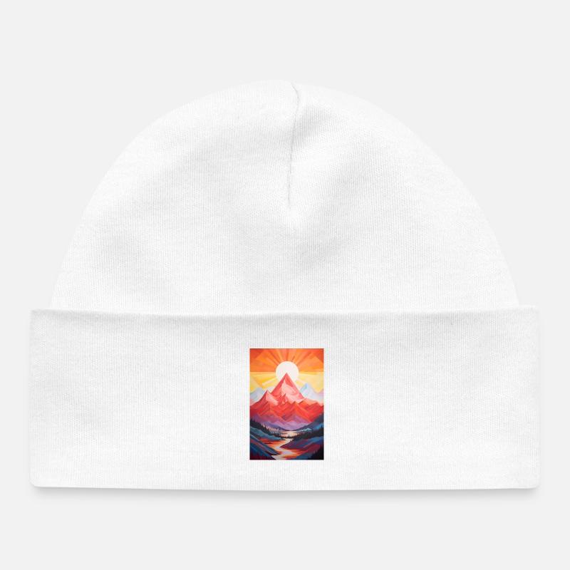 Paysage de Montagne avec coucher de soleil - Bonnet bébé bio - blanc