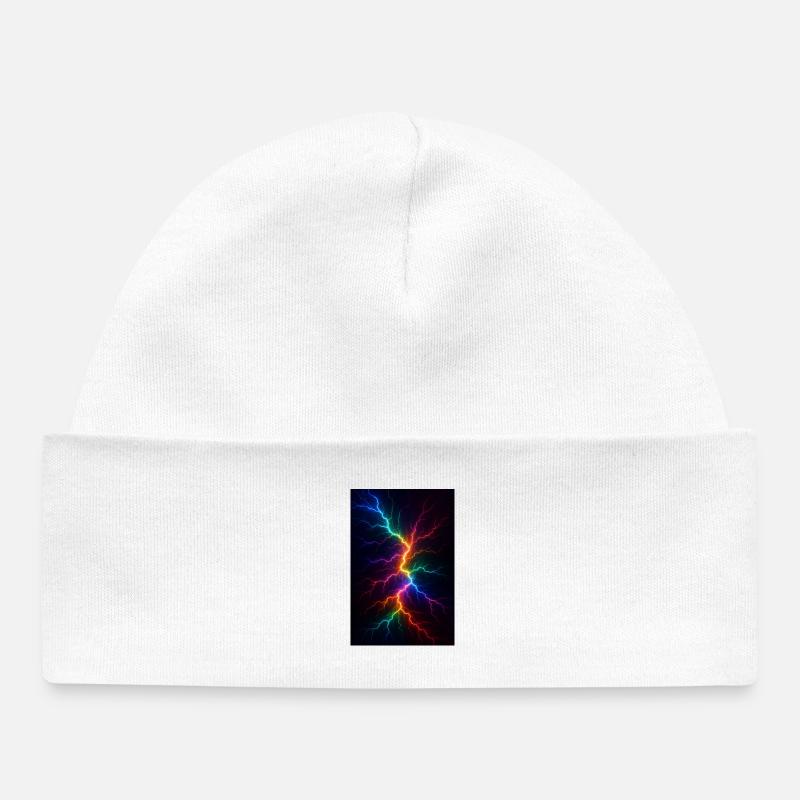 Rainbow Lightning Storm - Baby Organic Beanie - white
