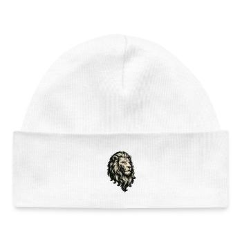 Heraldic Lion Head Vintage Linocut Style - Baby Organic Beanie - white - Front