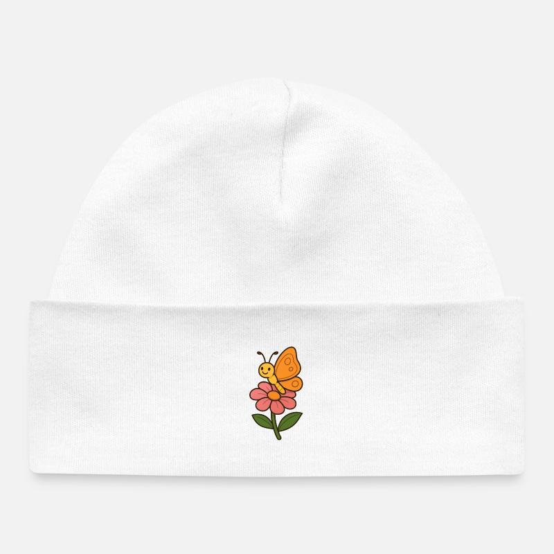 Papillon joyeux sur motif floral - Bonnet bébé bio - blanc