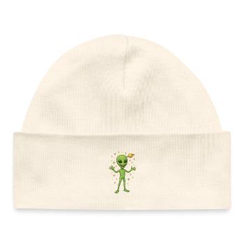 Happy Alien Vert avec Univers et Planète - Bonnet bébé bio - blanc - Devant