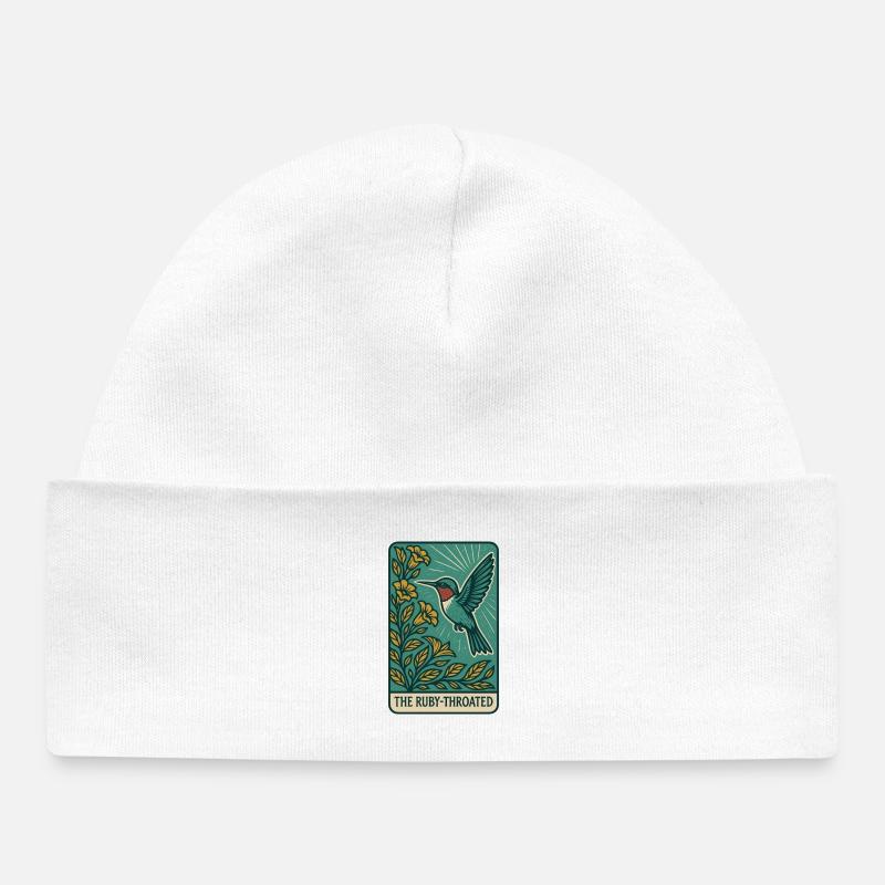 Colibri et fleurs – Oiseau botanique vintage - Bonnet bébé bio - blanc