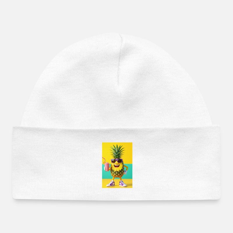 Ananas Jazzy avec Lunettes et Smoothie - Bonnet bébé bio - blanc