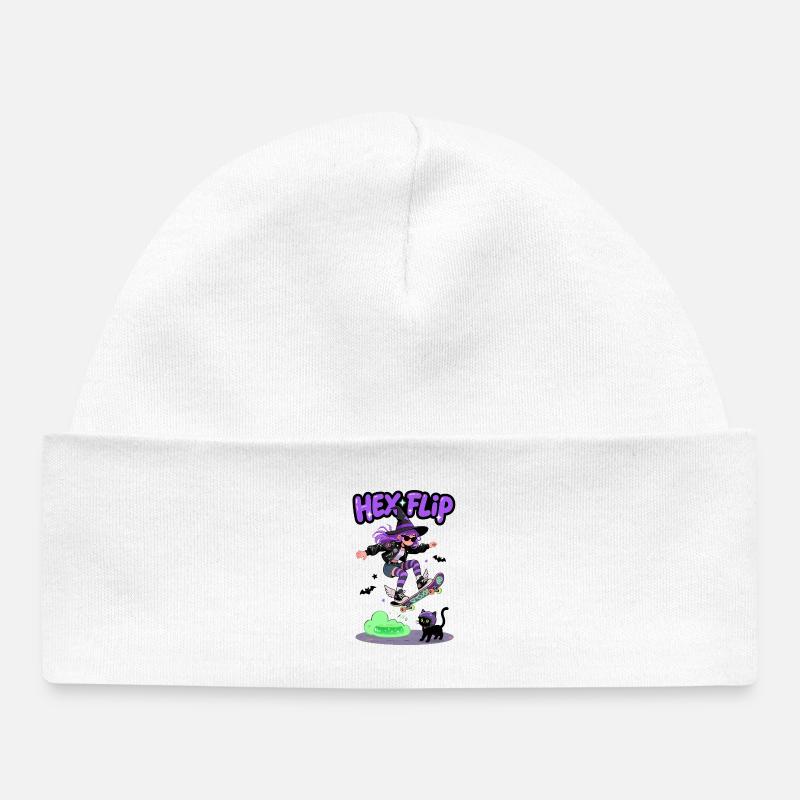Hex Flip Witch Skateboard Design - Baby Organic Beanie - white