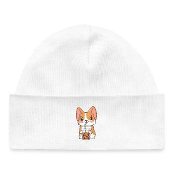 Süßer Corgi mit Bubble Tea - Baby Organic Mütze - Weiß - Vorne