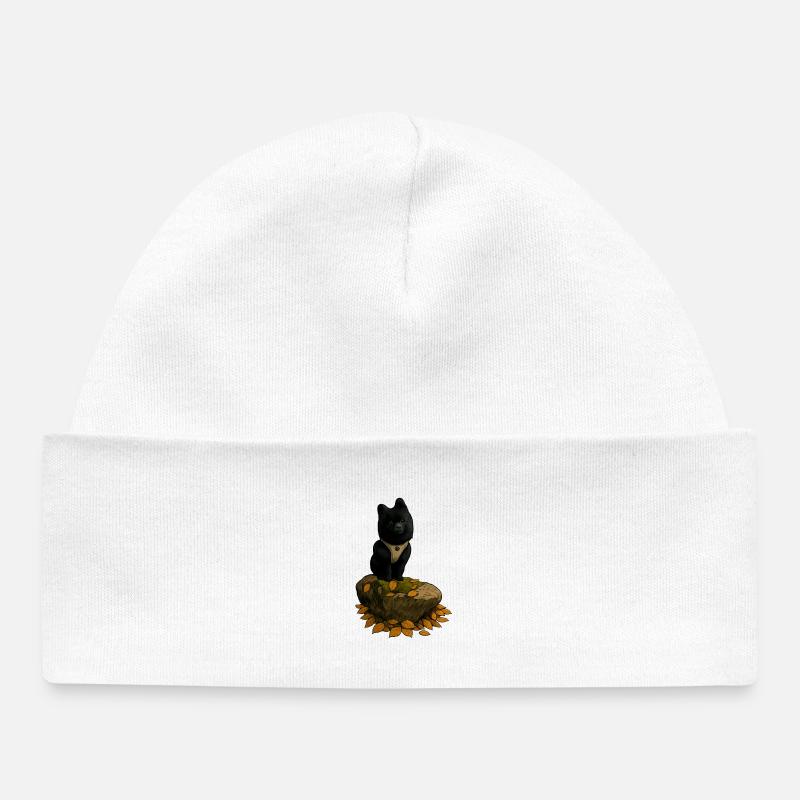 Chien Spitz Noir sur Un Tronc D’arbre - Bonnet bébé bio - blanc