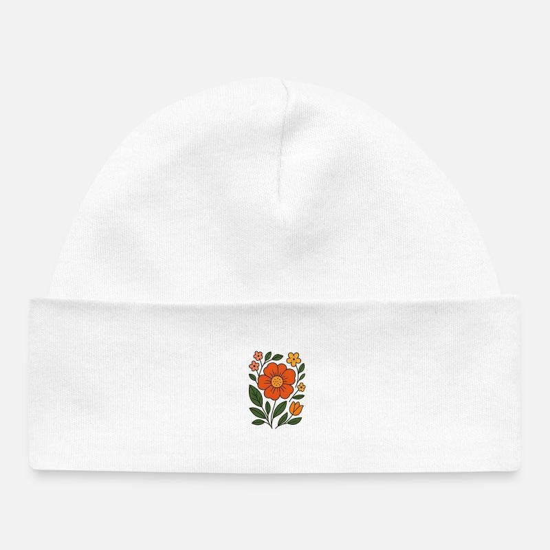 Illustration de fleur botanique rustique - Bonnet bébé bio - blanc