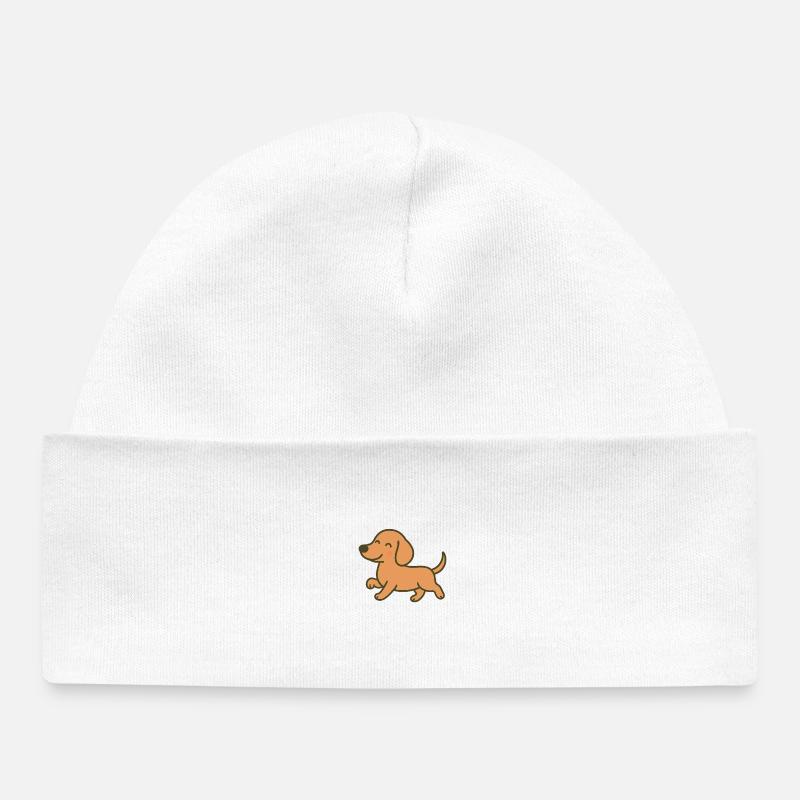 conception de dessin animé de course de chiot joyeux - Bonnet bébé bio - blanc