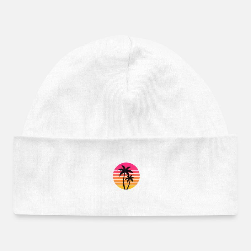 Coucher de soleil palmiers Silhouette Retro - Bonnet bébé bio - blanc