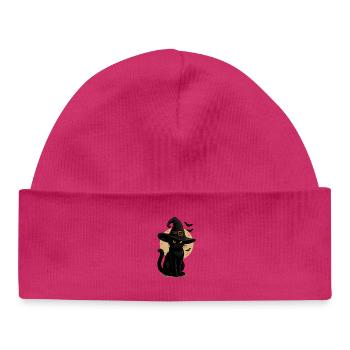 Black Cat in Witch Hat Moonlit Night - Baby Organic Beanie - white - Front