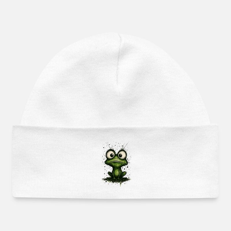 Drôle de grenouille aux grands yeux – éclaboussure de bande dessinée - Bonnet bébé bio - blanc