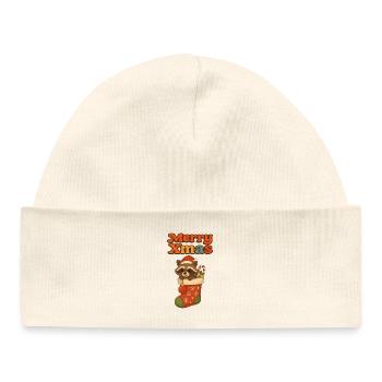 Raton laveur de Noël en bas - Bonnet bébé bio - blanc - Devant