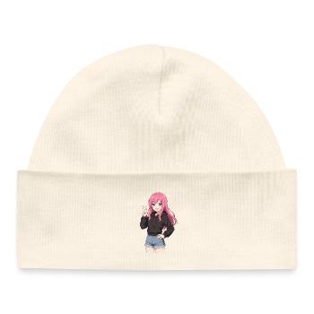 Anime-Mädchen mit rosa Kapuzenpullover - Baby Organic Mütze - Weiß - Vorne