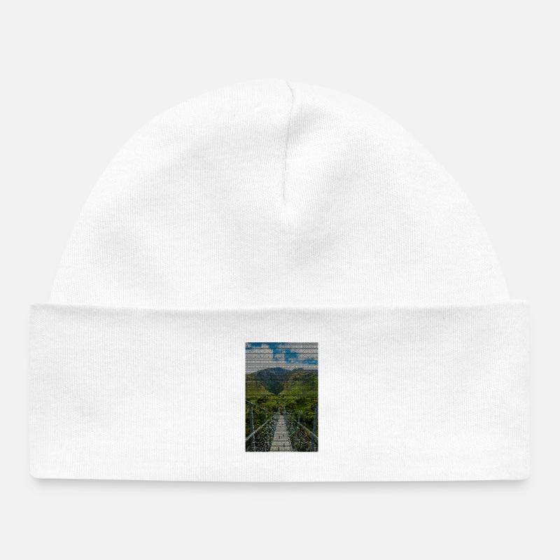 Chemin quadrillé dans le panorama du vignoble - Bonnet bébé bio - blanc