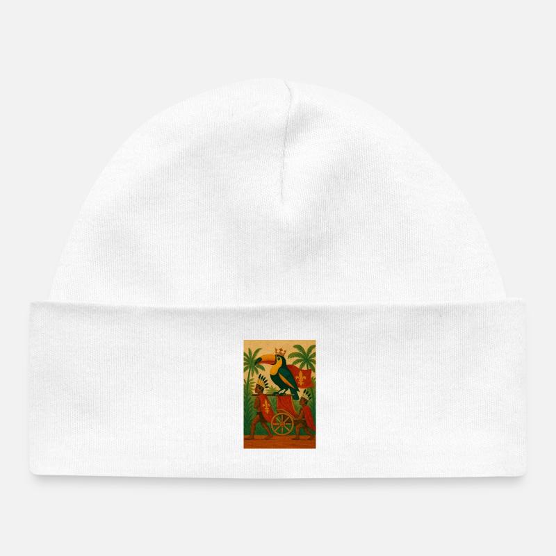 Roi Toucan et Chariot Colonial - Bonnet bébé bio - blanc