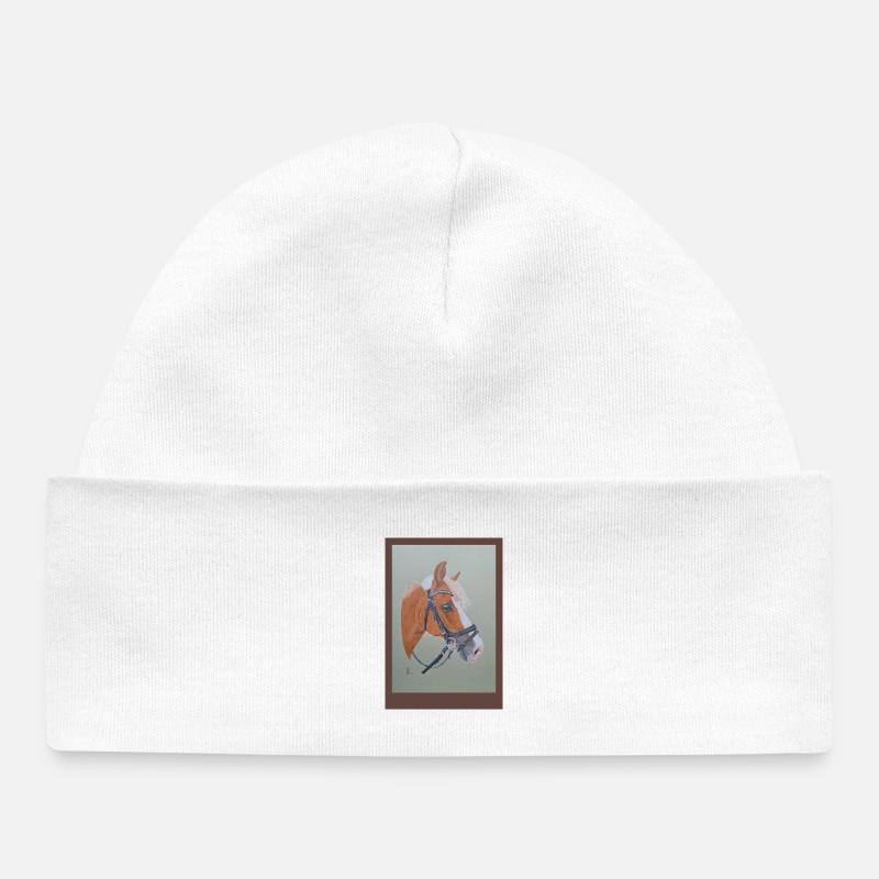 Portrait de cheval avec bride d’équitation - Bonnet bébé bio - blanc