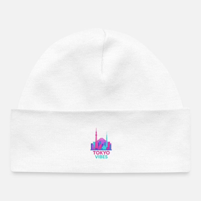 Tokyo Vibes Neon Skyline Silhouette Couleurs vives - Bonnet bébé bio - blanc