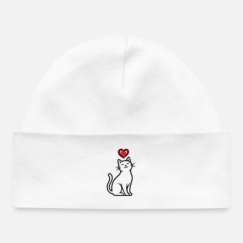 Dessin au trait de chat en forme de cœur - Bonnet bébé bio - blanc