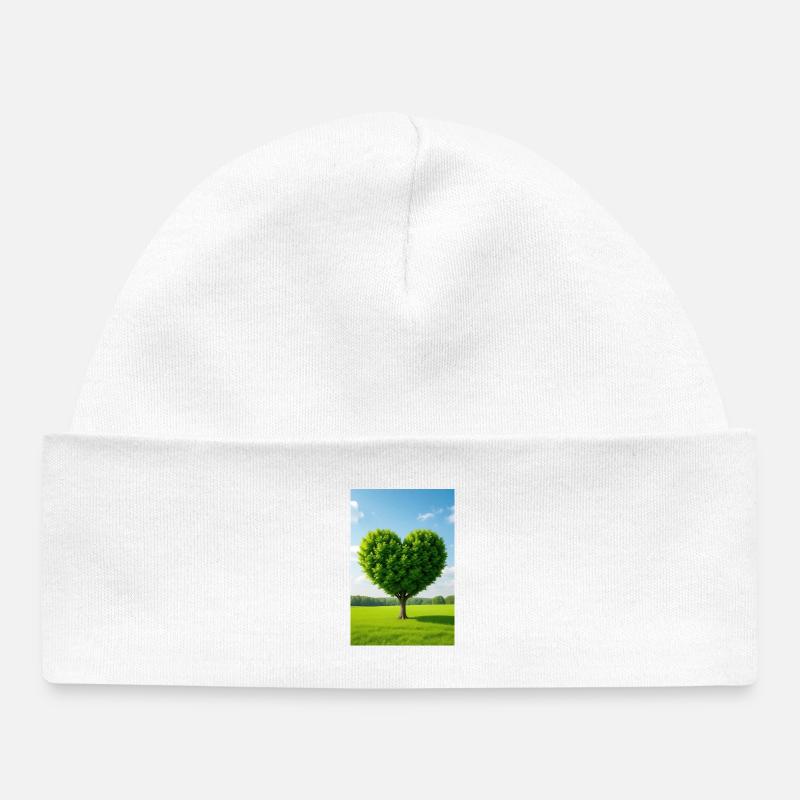Arbre de cœur dans une prairie ensoleillée - Bonnet bébé bio - blanc