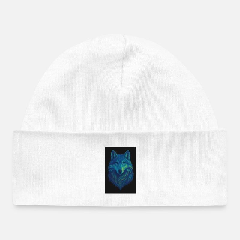 Loup Néon Portrait de Loup Coloré - Bonnet bébé bio - blanc