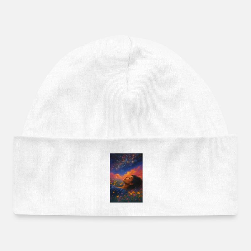 Étoile de lune dans le champ de fleurs - Bonnet bébé bio - blanc