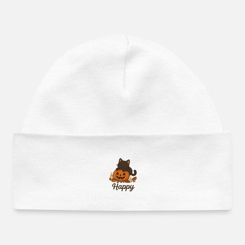 Chat Noir d’Halloween – Happy - Bonnet bébé bio - blanc
