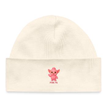 Figurine en peluche Mascotte PA rose - Bonnet bébé bio - blanc - Devant