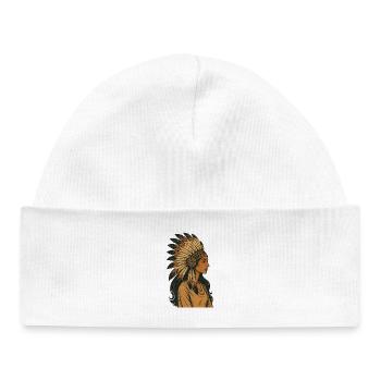 Indigenous Portrait with Feather Crown - Baby Organic Beanie - white - Front