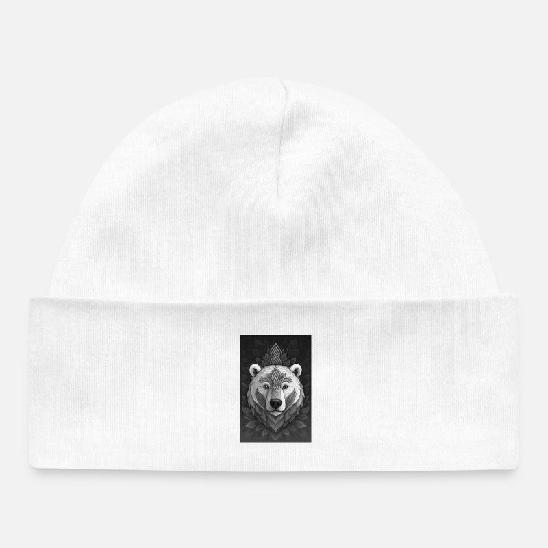 Geometric Bear Head Mandala - Baby Organic Beanie - white