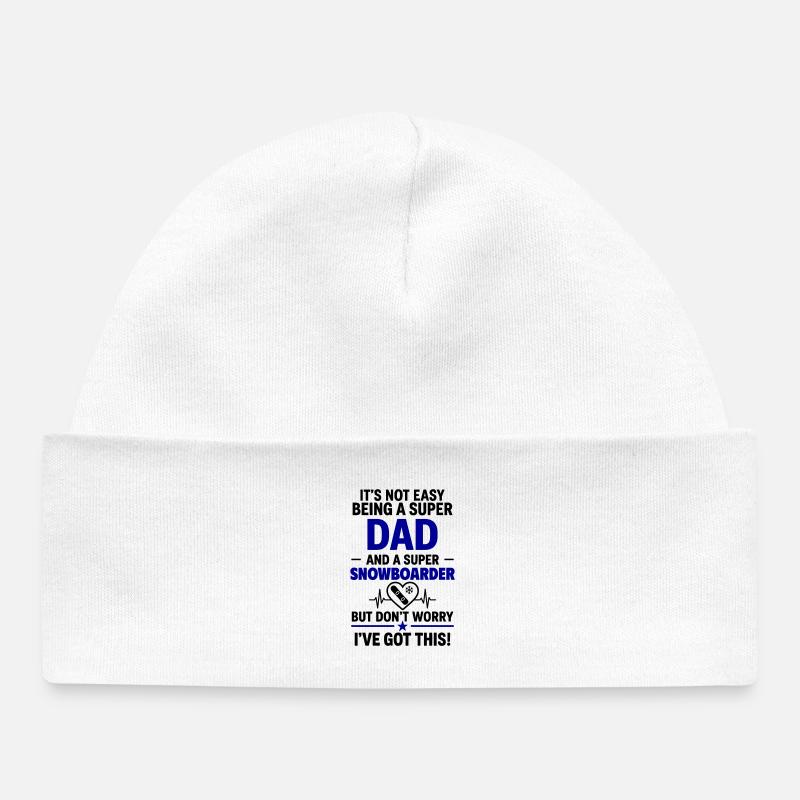 Herz + Snowboard – Super Papa Snowboarder - Bonnet bébé bio - blanc