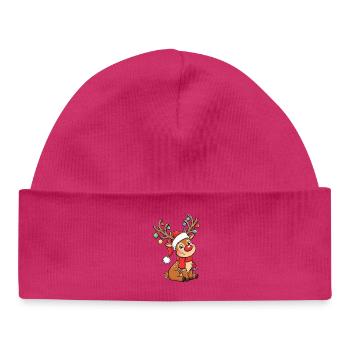 Mignons rennes de Noël avec décoration et chapeau - Bonnet bébé bio - blanc - Devant