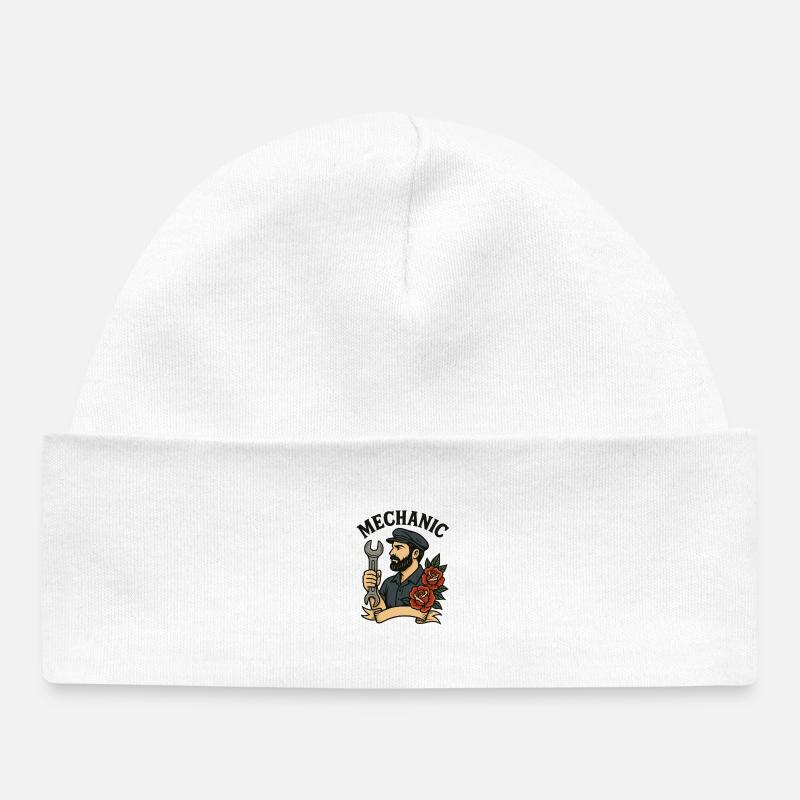 Mécanicien aux roses - Bonnet bébé bio - blanc