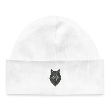Geometrischer Grau-Wolfskopf - Baby Organic Mütze - Weiß - Vorne