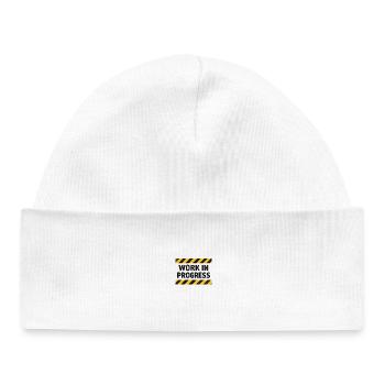 Progress in progress – warning tape - Baby Organic Beanie - white - Front