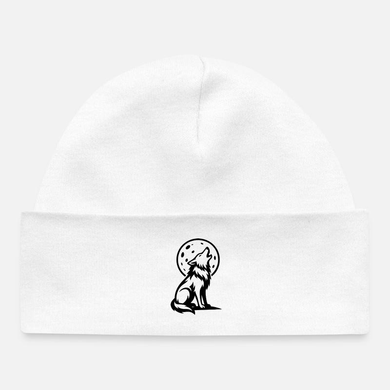 Wolf howling at full moon - Baby Organic Beanie - white