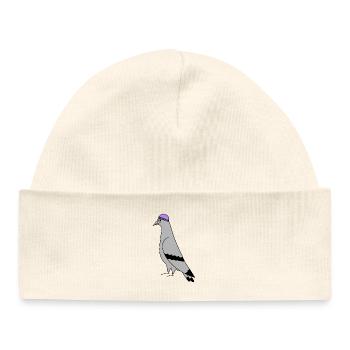 Pigeon with Beanie – Urban Minimal Illustration - Bonnet bébé bio - blanc - Devant